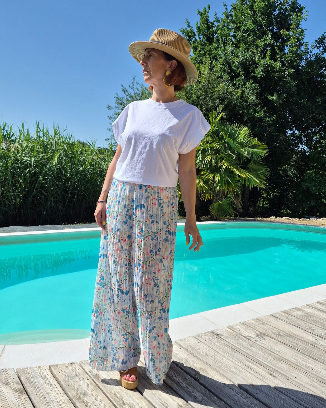 Pantalon palazzo plissé DOLCE à petites fleurs